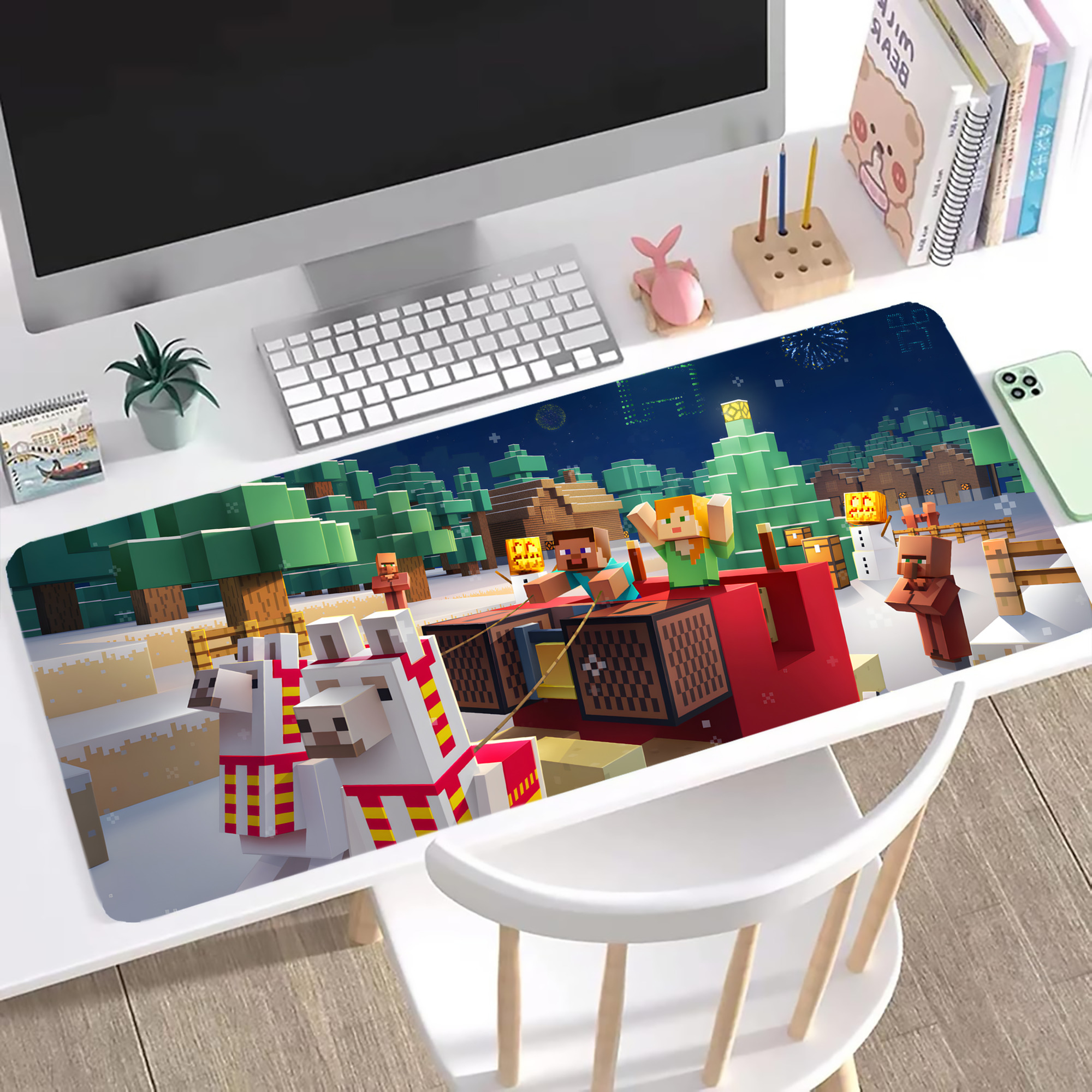 （画像用） マインクラフト ブロックの世界 Minecraft MC Block world ステッチ加工 大判デスクマット／滑り止めマウスパッド