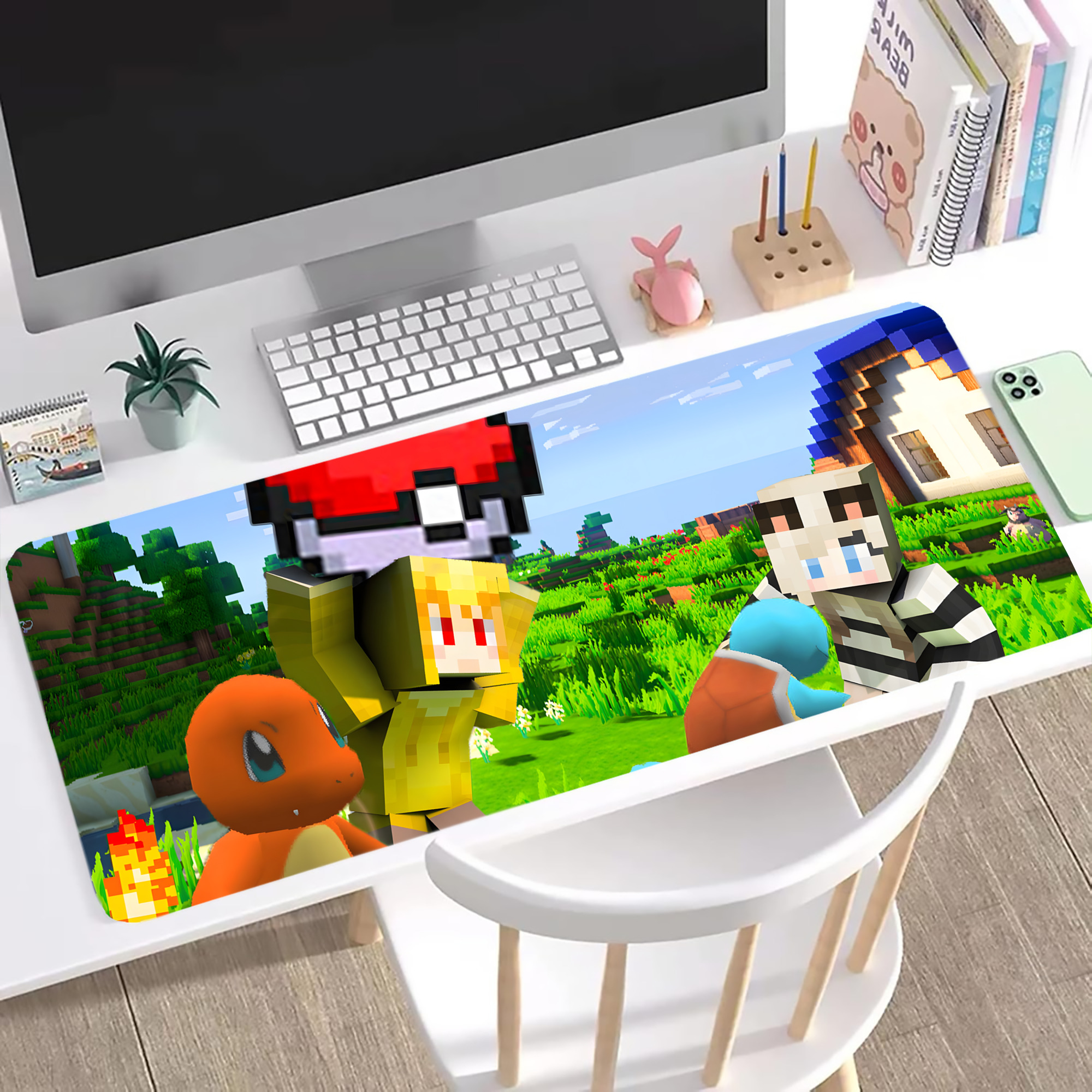 （画像用） マインクラフト ブロックの世界 Minecraft MC Block world ステッチ加工 大判デスクマット／滑り止めマウスパッド