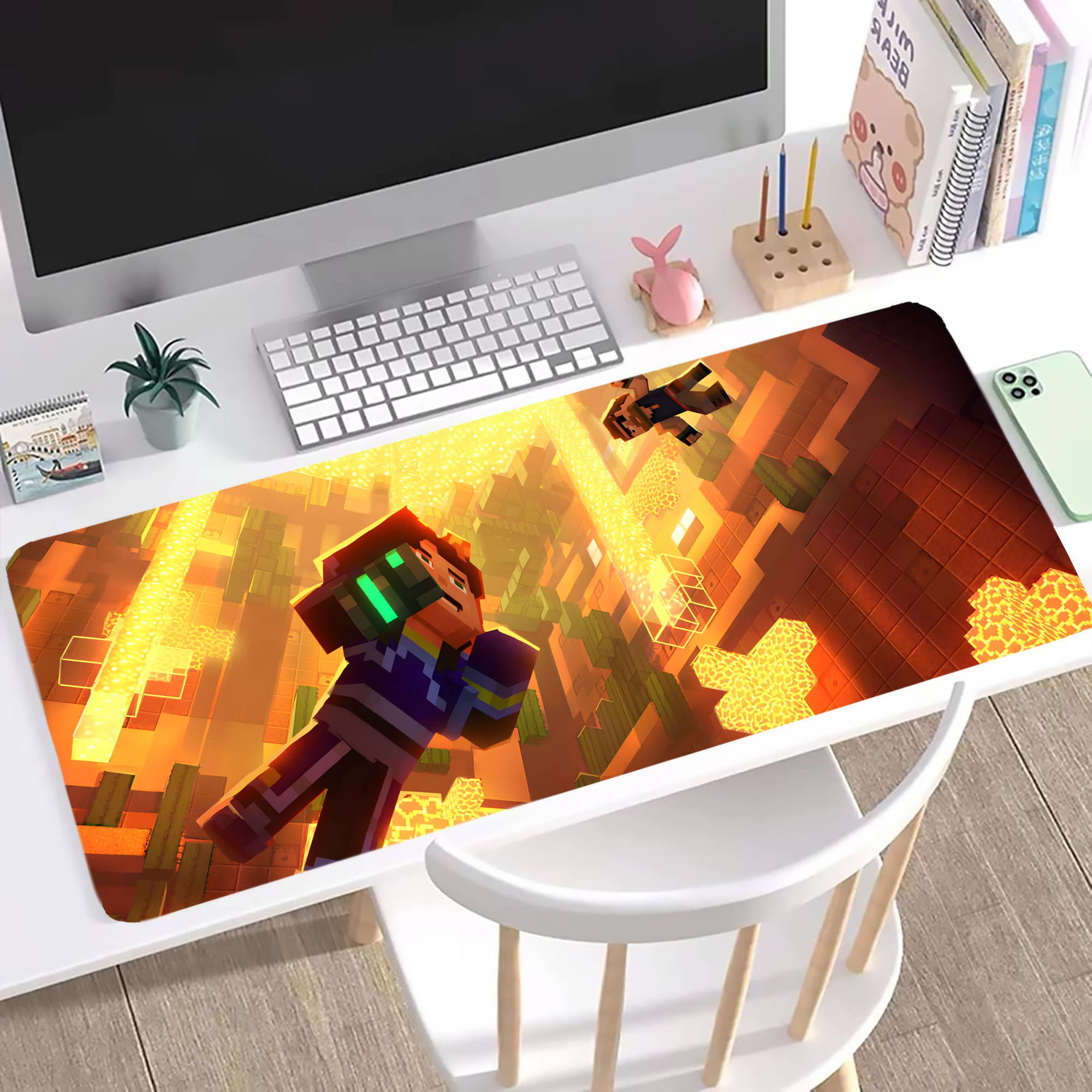 （画像用） マインクラフト ブロックの世界 Minecraft MC Block world ステッチ加工 大判デスクマット／滑り止めマウスパッド