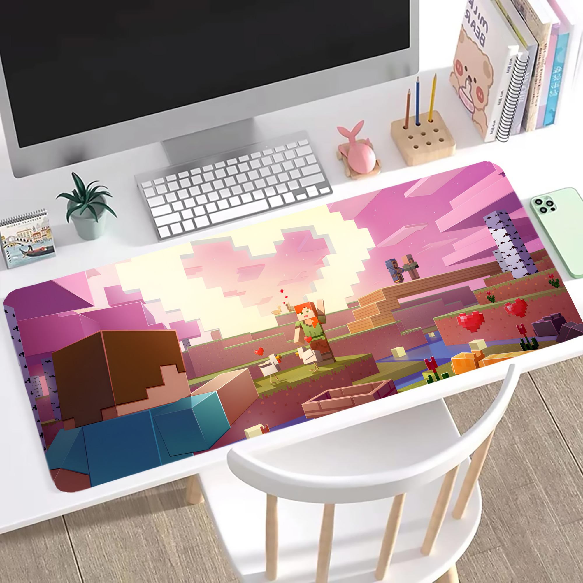 （画像用） マインクラフト ブロックの世界 Minecraft MC Block world ステッチ加工 大判デスクマット／滑り止めマウスパッド