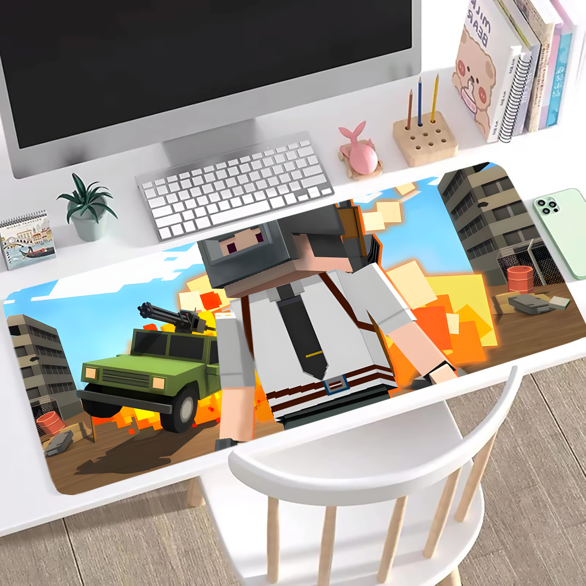 （画像用） マインクラフト ブロックの世界 Minecraft MC Block world ステッチ加工 大判デスクマット／滑り止めマウスパッド