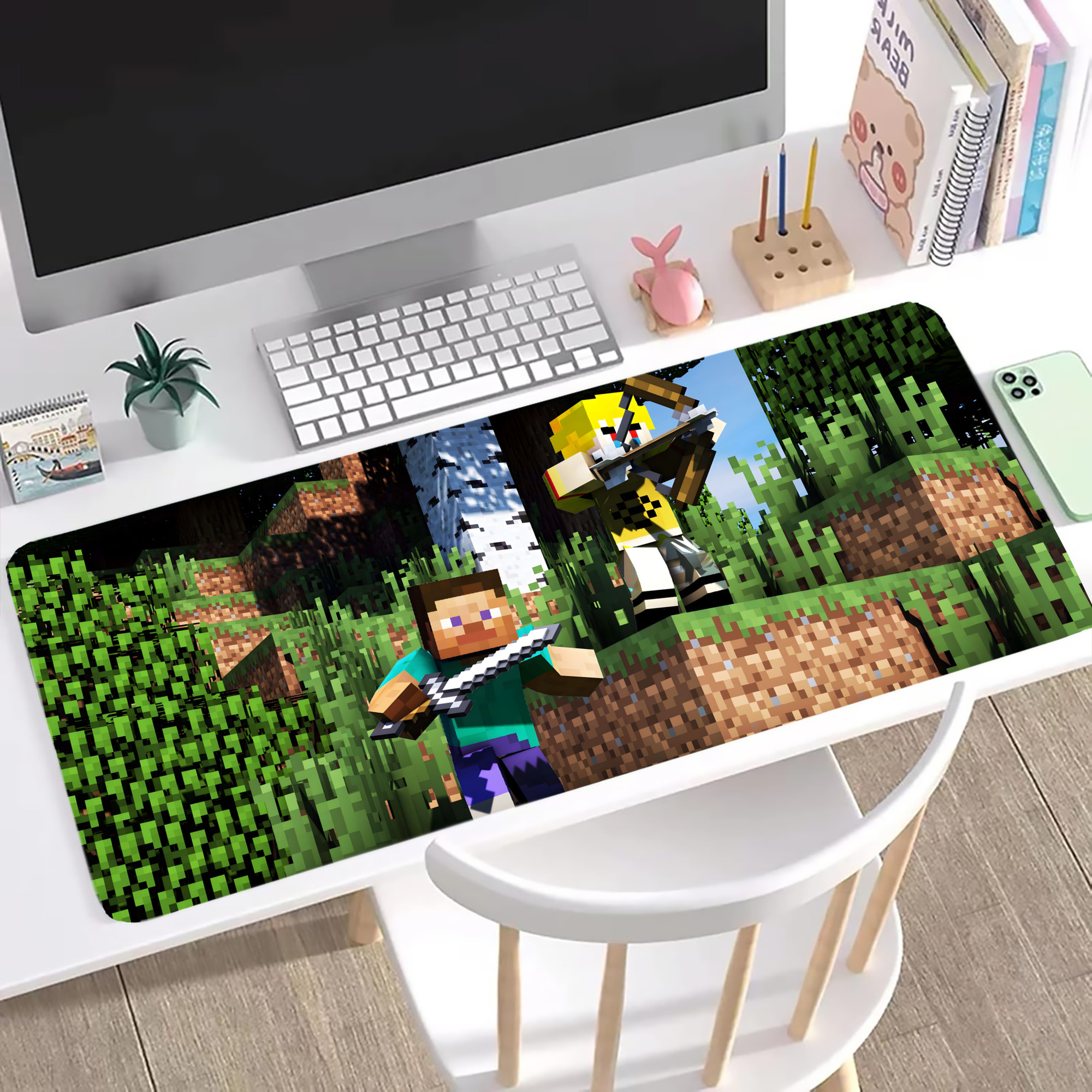 （画像用） マインクラフト ブロックの世界 Minecraft MC Block world ステッチ加工 大判デスクマット／滑り止めマウスパッド