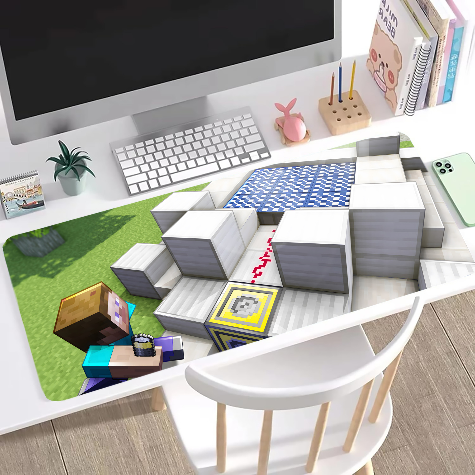 （画像用） マインクラフト ブロックの世界 Minecraft MC Block world ステッチ加工 大判デスクマット／滑り止めマウスパッド