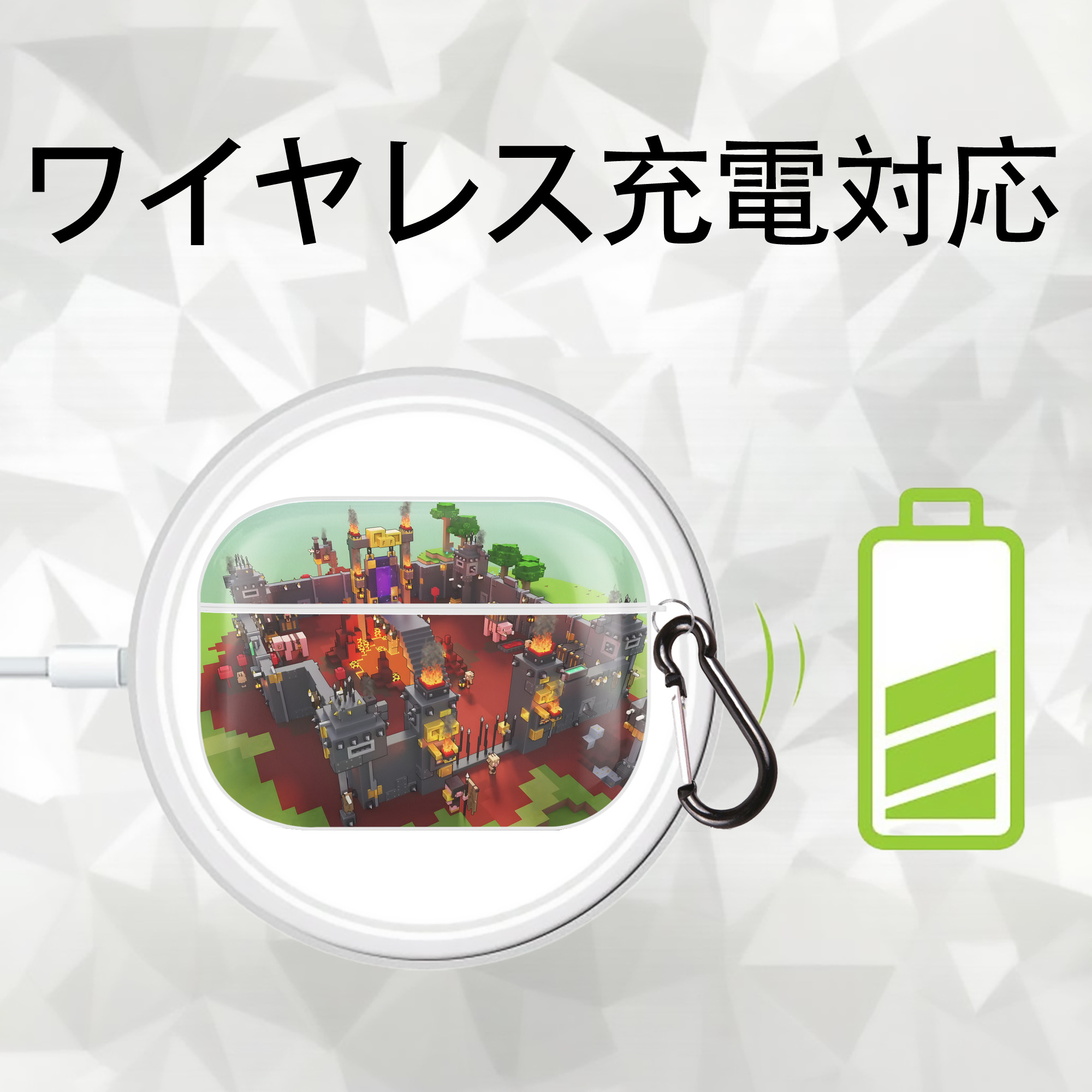 マインクラフト ブロックの世界 Minecraft MC Block world 【AirPods Pro用】ハードシェル保護ケース 耐衝撃・防指紋・カラビナ付き商品仕様
