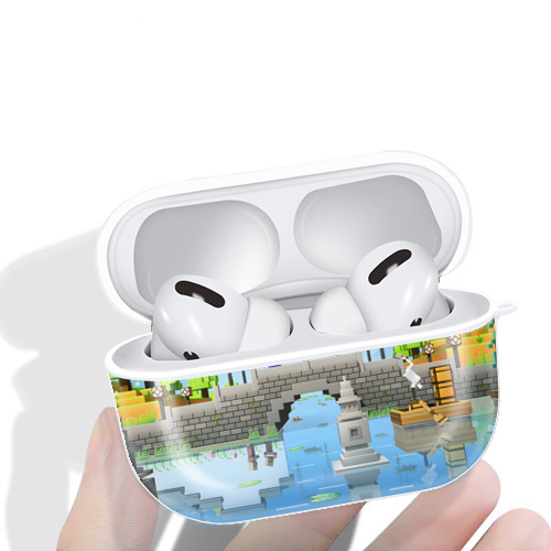 マインクラフト ブロックの世界 Minecraft MC Block world 【AirPods Pro用】ハードシェル保護ケース 耐衝撃・防指紋・カラビナ付き商品仕様