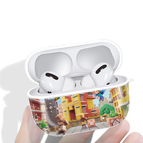 マインクラフト ブロックの世界 Minecraft MC Block world 【AirPods Pro用】ハードシェル保護ケース 耐衝撃・防指紋・カラビナ付き商品仕様