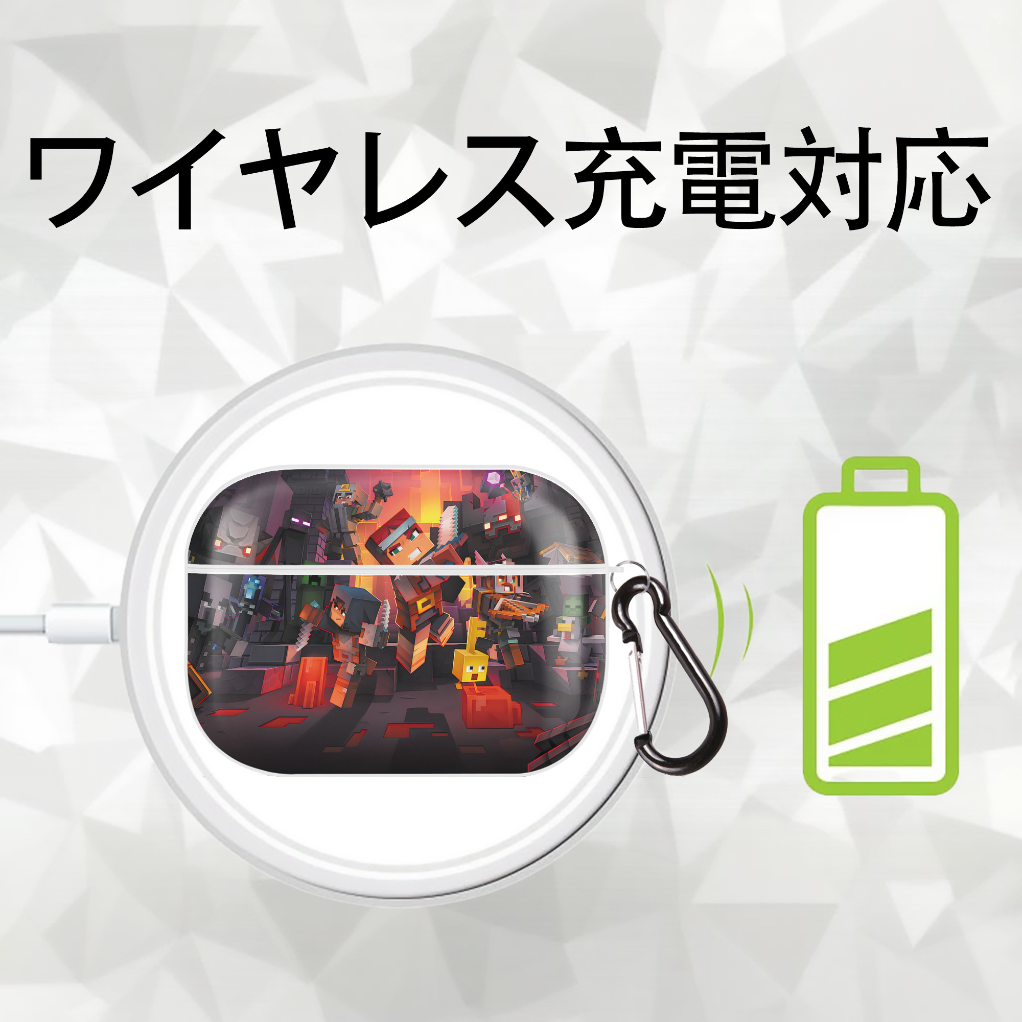 マインクラフト ブロックの世界 Minecraft MC Block world 【AirPods Pro用】ハードシェル保護ケース 耐衝撃・防指紋・カラビナ付き商品仕様