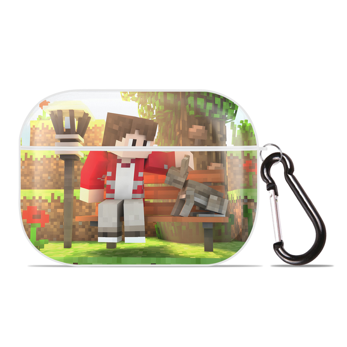 （画像用） マインクラフト ブロックの世界 Minecraft MC Block world 【AirPods Pro用】ハードシェル保護ケース 耐衝撃・防指紋・カラビナ付き商品仕様