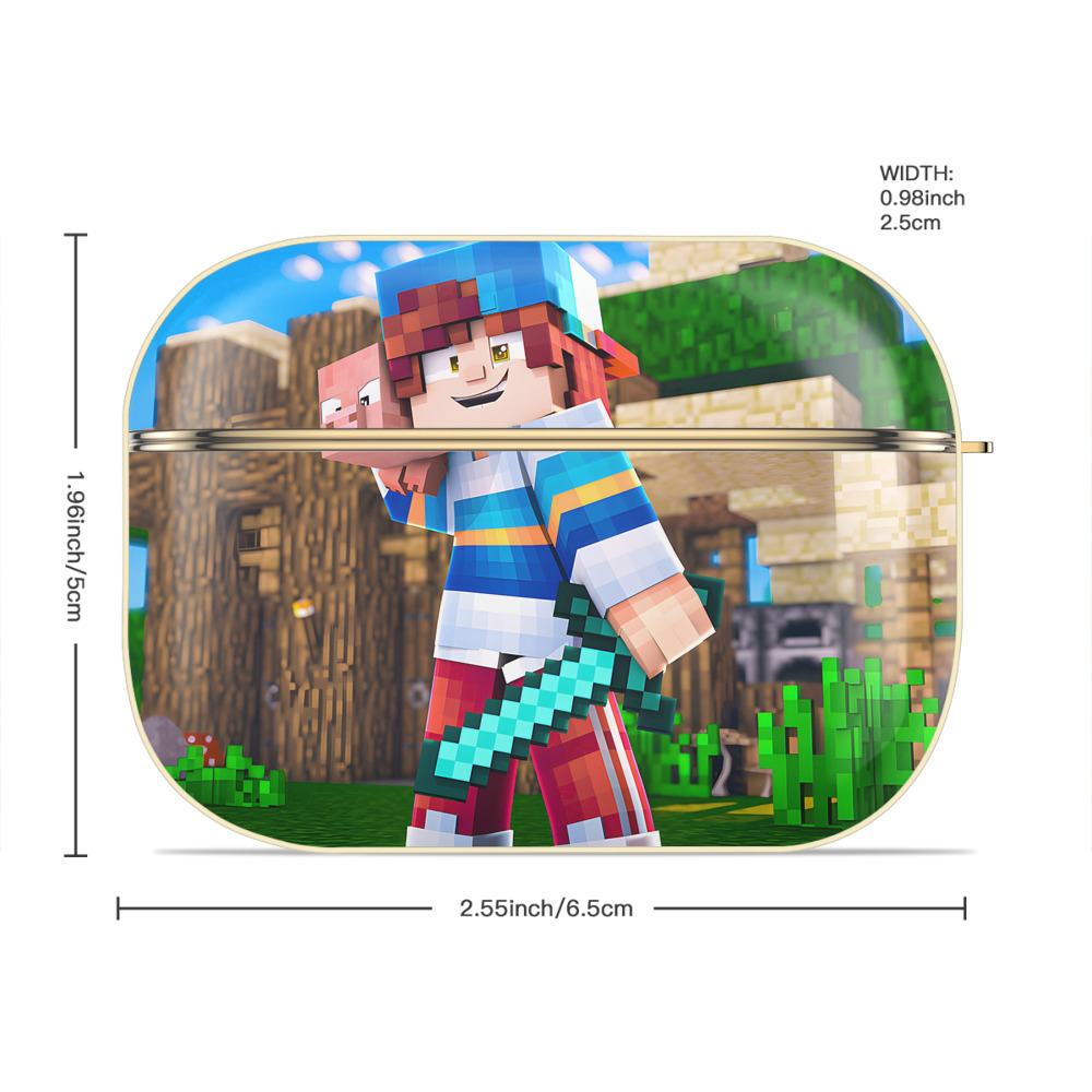 マインクラフト ブロックの世界 Minecraft MC Block world 【AirPods Pro用】ハードシェル保護ケース｜耐衝撃・防指紋・カラビナ付き商品仕様
