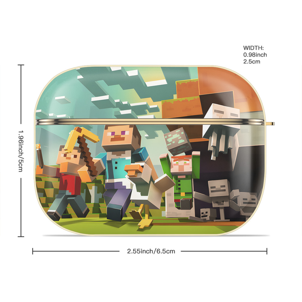 マインクラフト ブロックの世界 Minecraft MC Block world 【AirPods Pro用】ハードシェル保護ケース｜耐衝撃・防指紋・カラビナ付き商品仕様