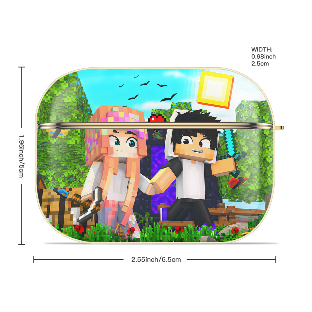 マインクラフト ブロックの世界 Minecraft MC Block world 【AirPods Pro用】ハードシェル保護ケース｜耐衝撃・防指紋・カラビナ付き商品仕様