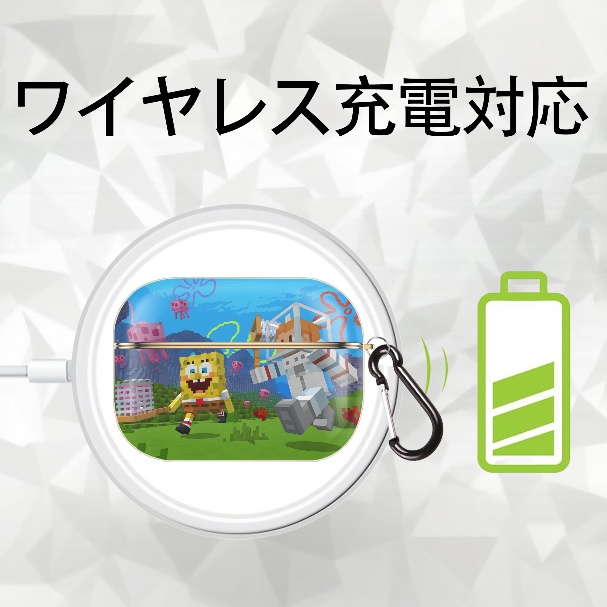 マインクラフト ブロックの世界 Minecraft MC Block world 【AirPods Pro用】ハードシェル保護ケース｜耐衝撃・防指紋・カラビナ付き商品仕様