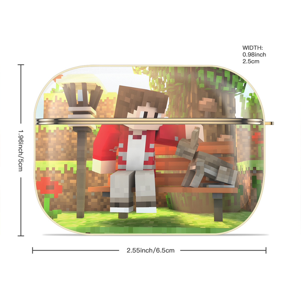 マインクラフト ブロックの世界 Minecraft MC Block world 【AirPods Pro用】ハードシェル保護ケース｜耐衝撃・防指紋・カラビナ付き商品仕様