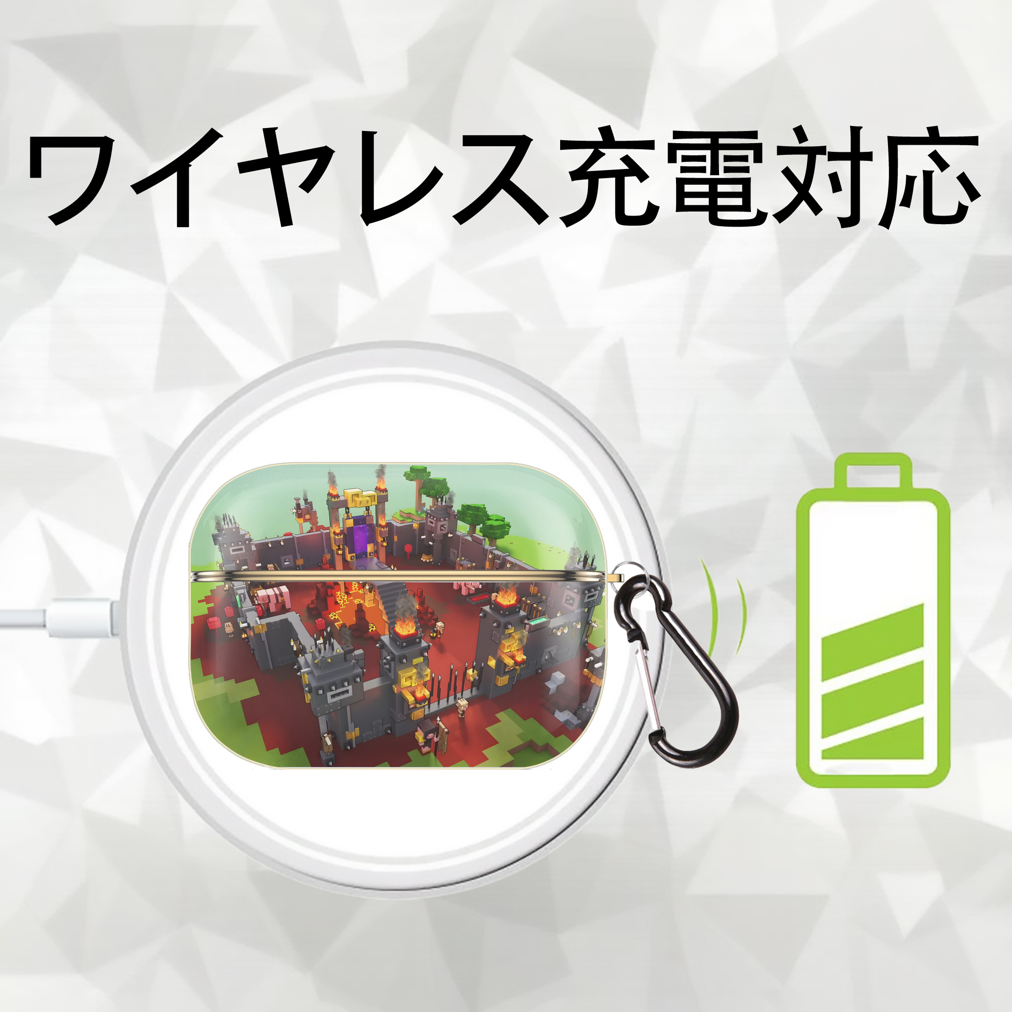 マインクラフト ブロックの世界 Minecraft MC Block world 【AirPods Pro用】ハードシェル保護ケース｜耐衝撃・防指紋・カラビナ付き商品仕様