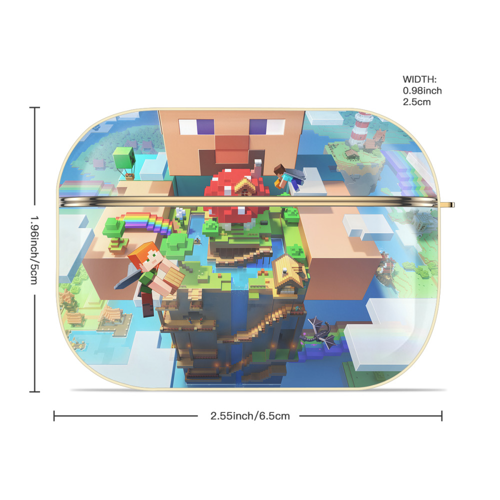 マインクラフト ブロックの世界 Minecraft MC Block world 【AirPods Pro用】ハードシェル保護ケース｜耐衝撃・防指紋・カラビナ付き商品仕様