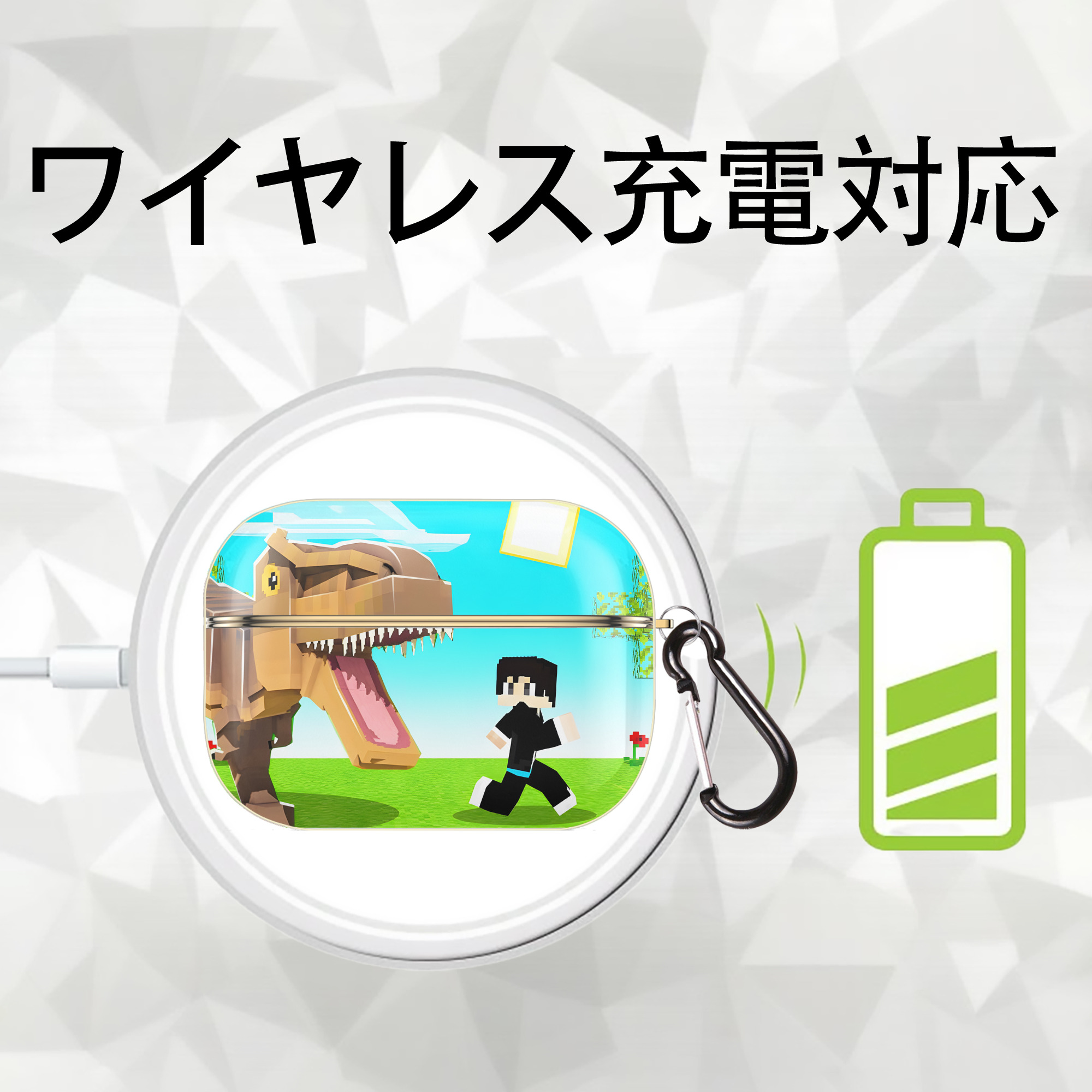 マインクラフト ブロックの世界 Minecraft MC Block world 【AirPods Pro用】ハードシェル保護ケース｜耐衝撃・防指紋・カラビナ付き商品仕様
