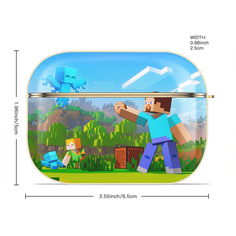 マインクラフト ブロックの世界 Minecraft MC Block world 【AirPods Pro用】ハードシェル保護ケース｜耐衝撃・防指紋・カラビナ付き商品仕様