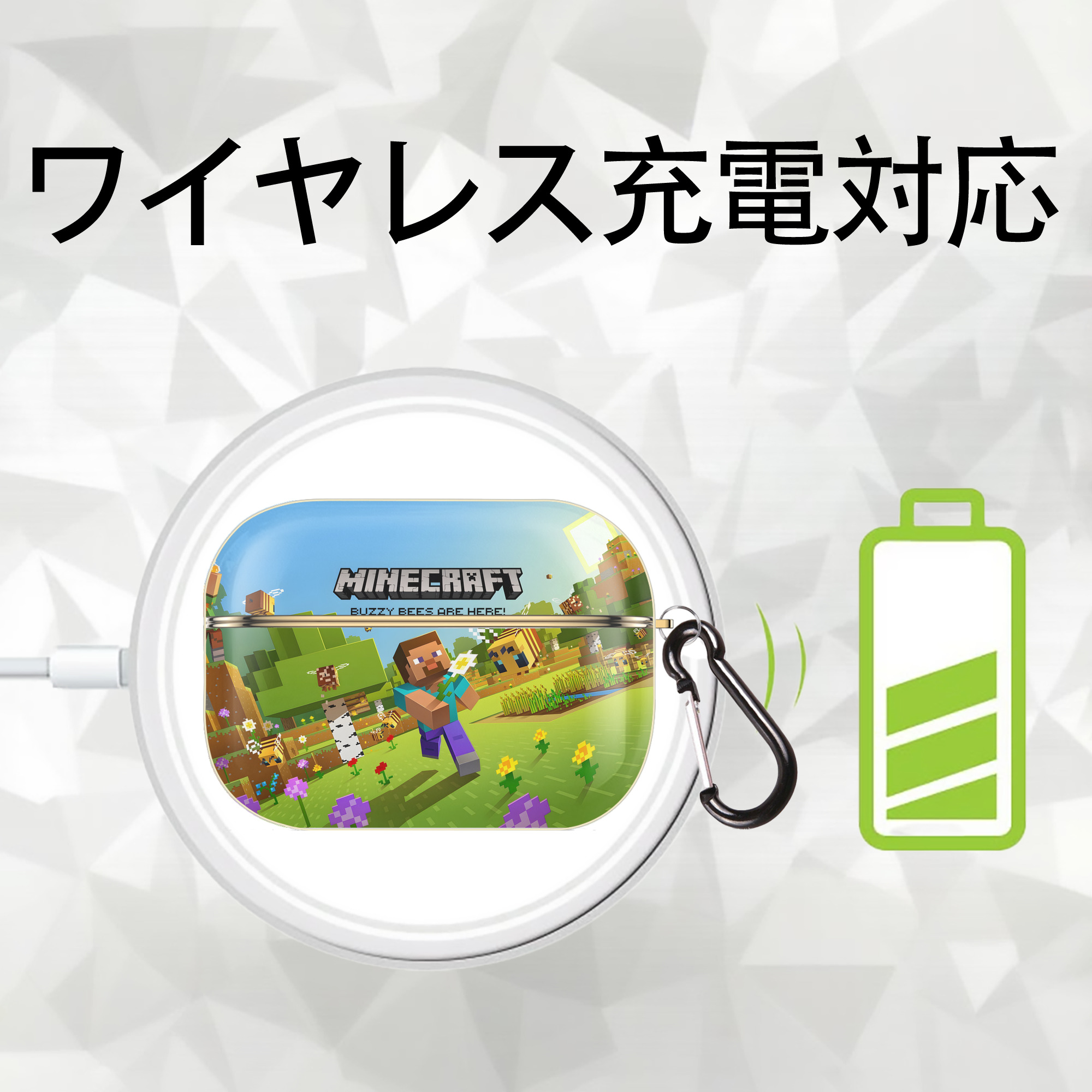 マインクラフト ブロックの世界 Minecraft MC Block world 【AirPods Pro用】ハードシェル保護ケース｜耐衝撃・防指紋・カラビナ付き商品仕様