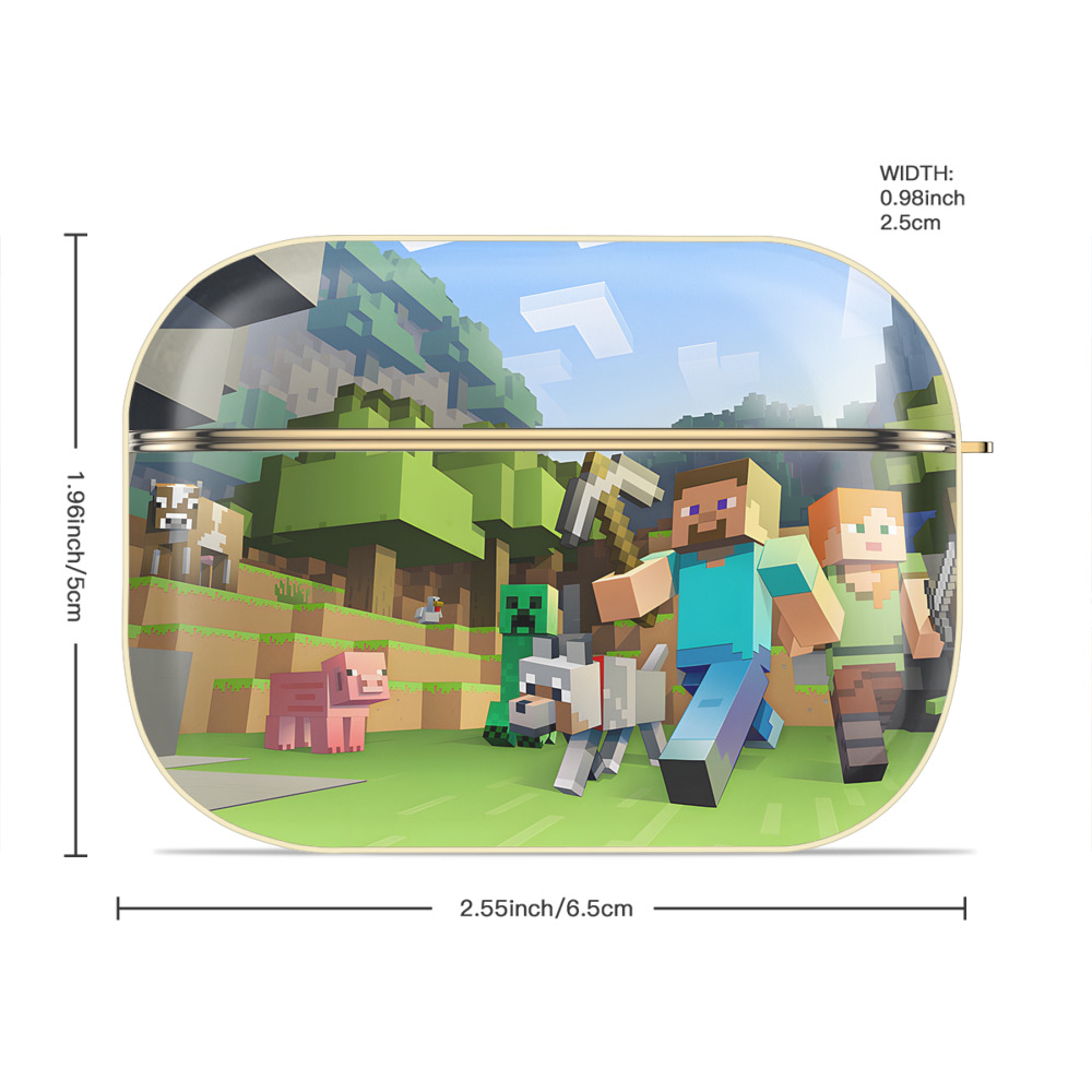 マインクラフト ブロックの世界 Minecraft MC Block world 【AirPods Pro用】ハードシェル保護ケース｜耐衝撃・防指紋・カラビナ付き商品仕様