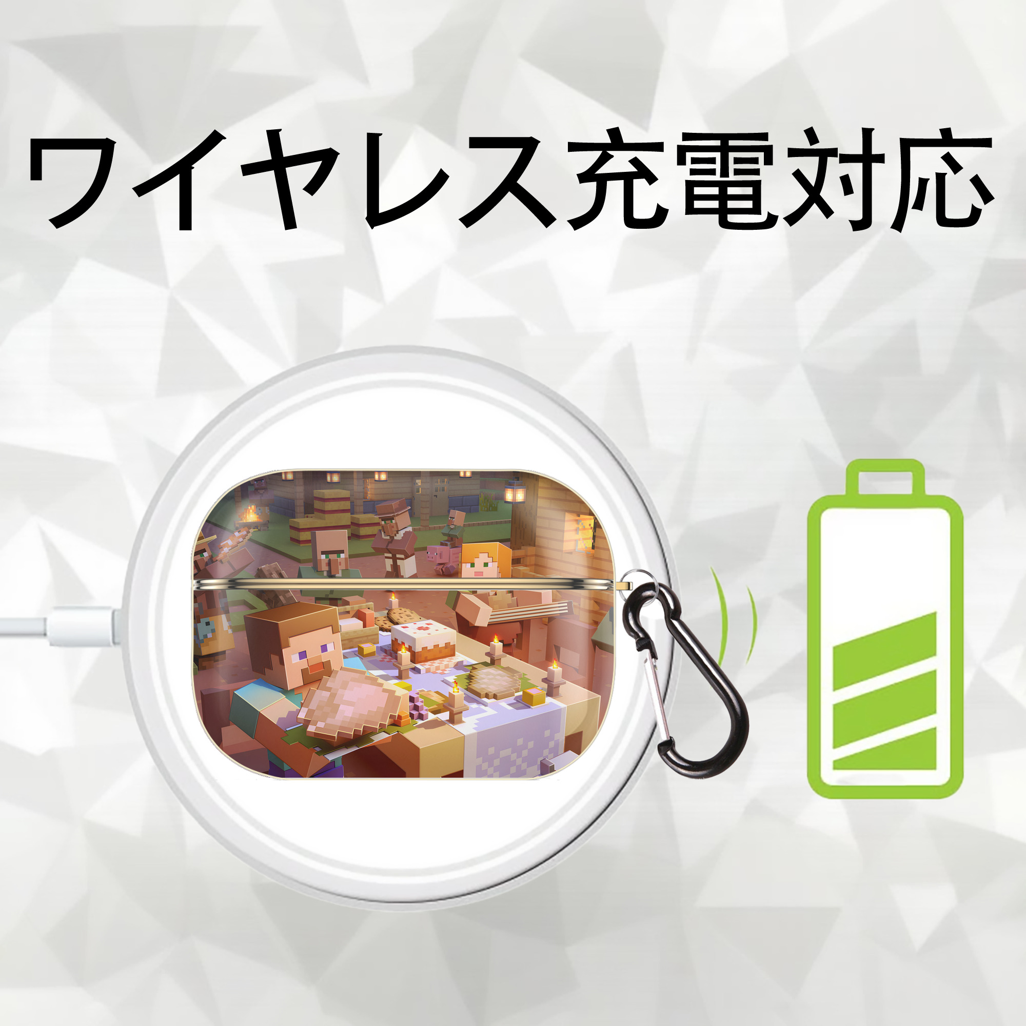 マインクラフト ブロックの世界 Minecraft MC Block world 【AirPods Pro用】ハードシェル保護ケース｜耐衝撃・防指紋・カラビナ付き商品仕様
