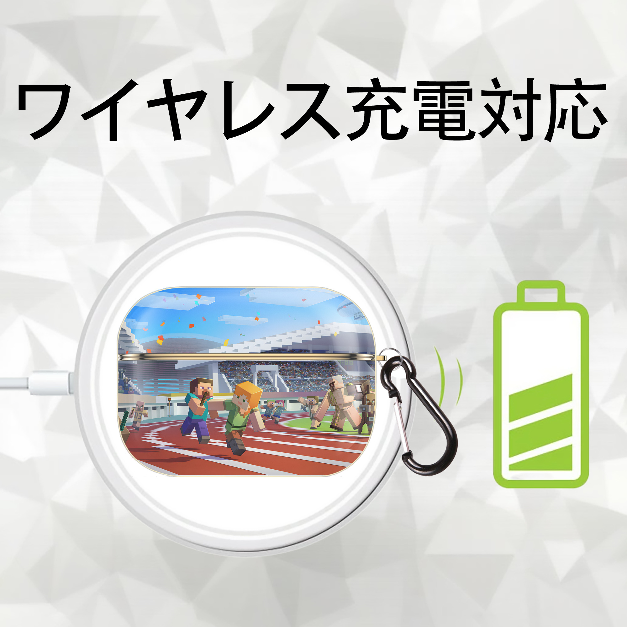マインクラフト ブロックの世界 Minecraft MC Block world 【AirPods Pro用】ハードシェル保護ケース｜耐衝撃・防指紋・カラビナ付き商品仕様