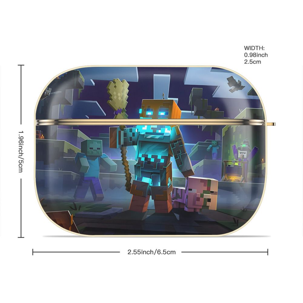 マインクラフト ブロックの世界 Minecraft MC Block world 【AirPods Pro用】ハードシェル保護ケース｜耐衝撃・防指紋・カラビナ付き商品仕様