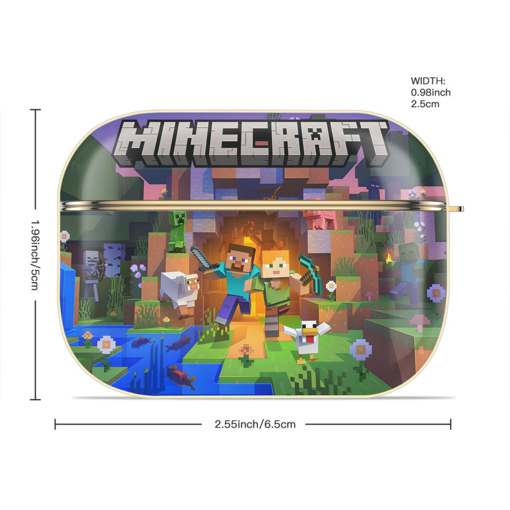 マインクラフト ブロックの世界 Minecraft MC Block world 【AirPods Pro用】ハードシェル保護ケース｜耐衝撃・防指紋・カラビナ付き商品仕様