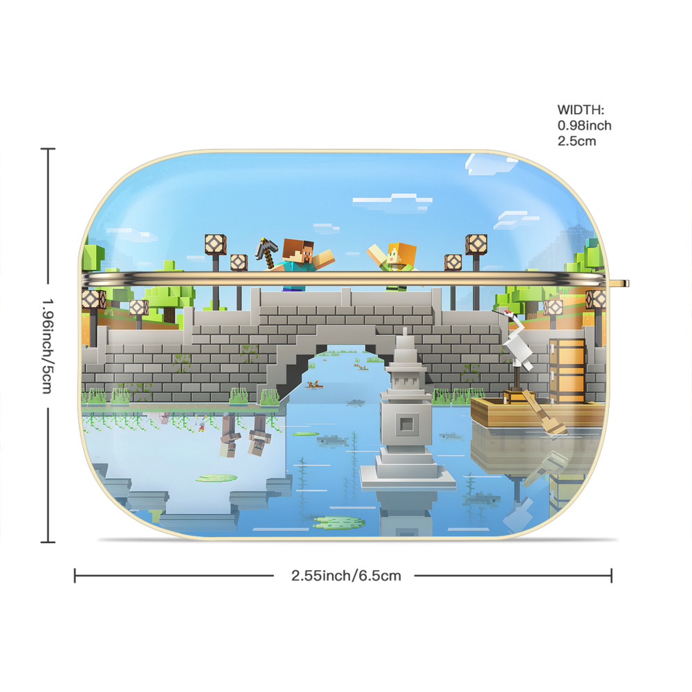 マインクラフト ブロックの世界 Minecraft MC Block world 【AirPods Pro用】ハードシェル保護ケース｜耐衝撃・防指紋・カラビナ付き商品仕様