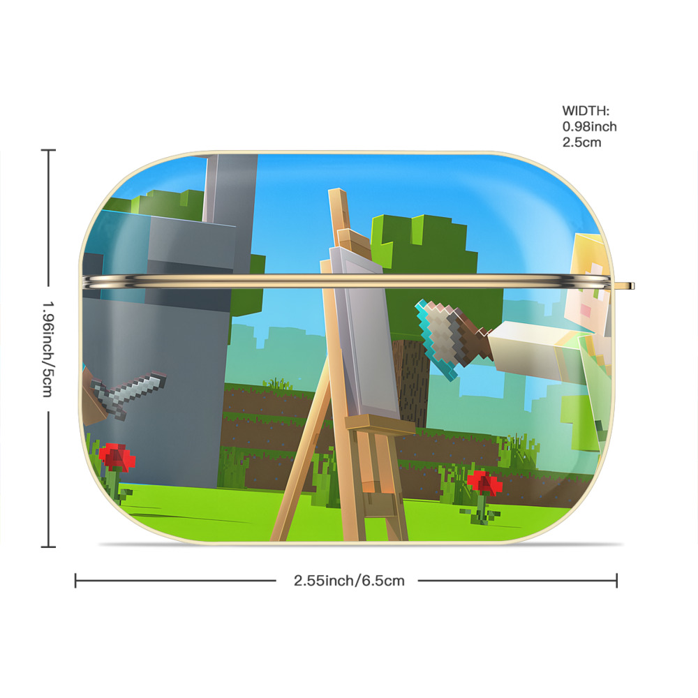 マインクラフト ブロックの世界 Minecraft MC Block world 【AirPods Pro用】ハードシェル保護ケース｜耐衝撃・防指紋・カラビナ付き商品仕様