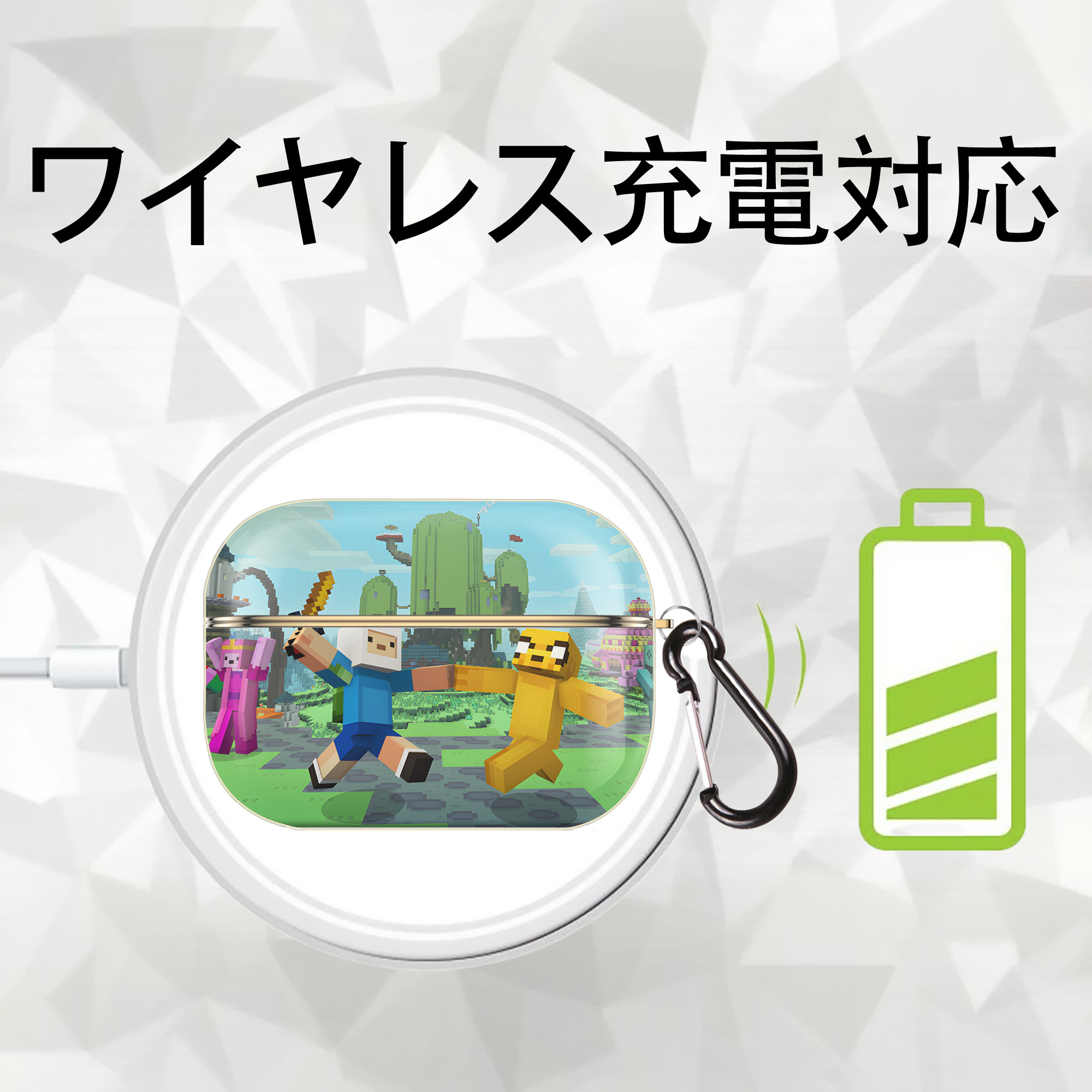 マインクラフト ブロックの世界 Minecraft MC Block world 【AirPods Pro用】ハードシェル保護ケース｜耐衝撃・防指紋・カラビナ付き商品仕様