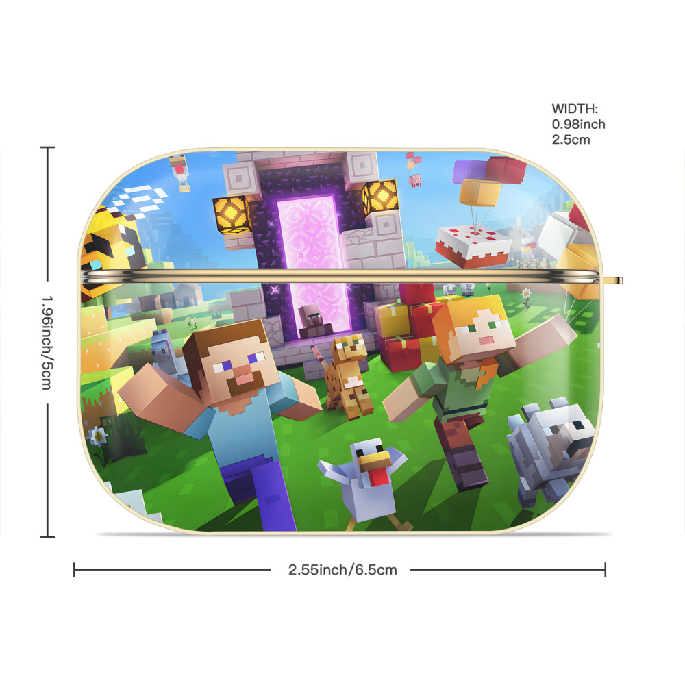 マインクラフト ブロックの世界 Minecraft MC Block world 【AirPods Pro用】ハードシェル保護ケース｜耐衝撃・防指紋・カラビナ付き商品仕様