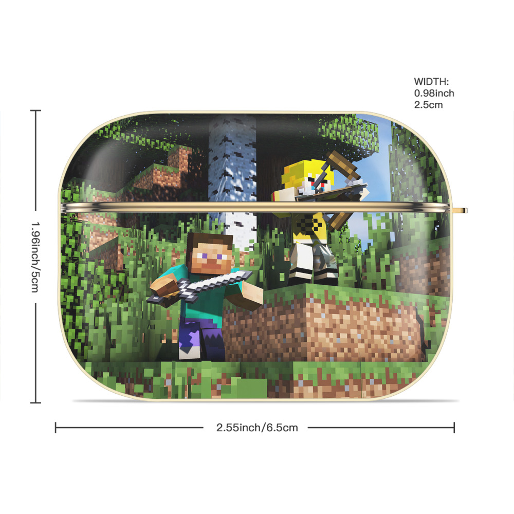 マインクラフト ブロックの世界 Minecraft MC Block world 【AirPods Pro用】ハードシェル保護ケース｜耐衝撃・防指紋・カラビナ付き商品仕様