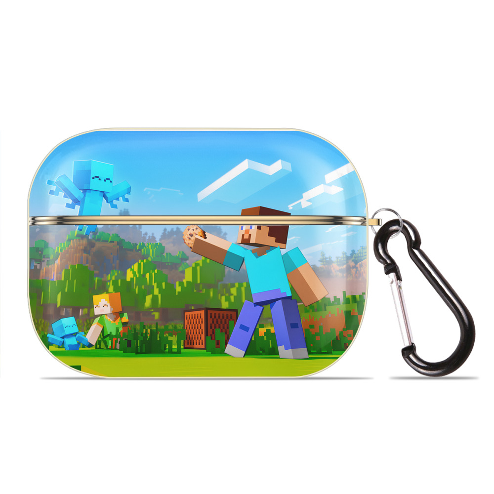 （画像用） マインクラフト ブロックの世界 Minecraft MC Block world 【AirPods Pro用】ハードシェル保護ケース｜耐衝撃・防指紋・カラビナ付き商品仕様