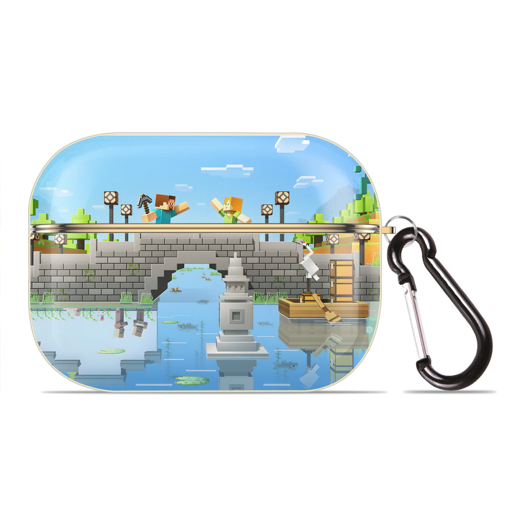 （画像用） マインクラフト ブロックの世界 Minecraft MC Block world 【AirPods Pro用】ハードシェル保護ケース｜耐衝撃・防指紋・カラビナ付き商品仕様
