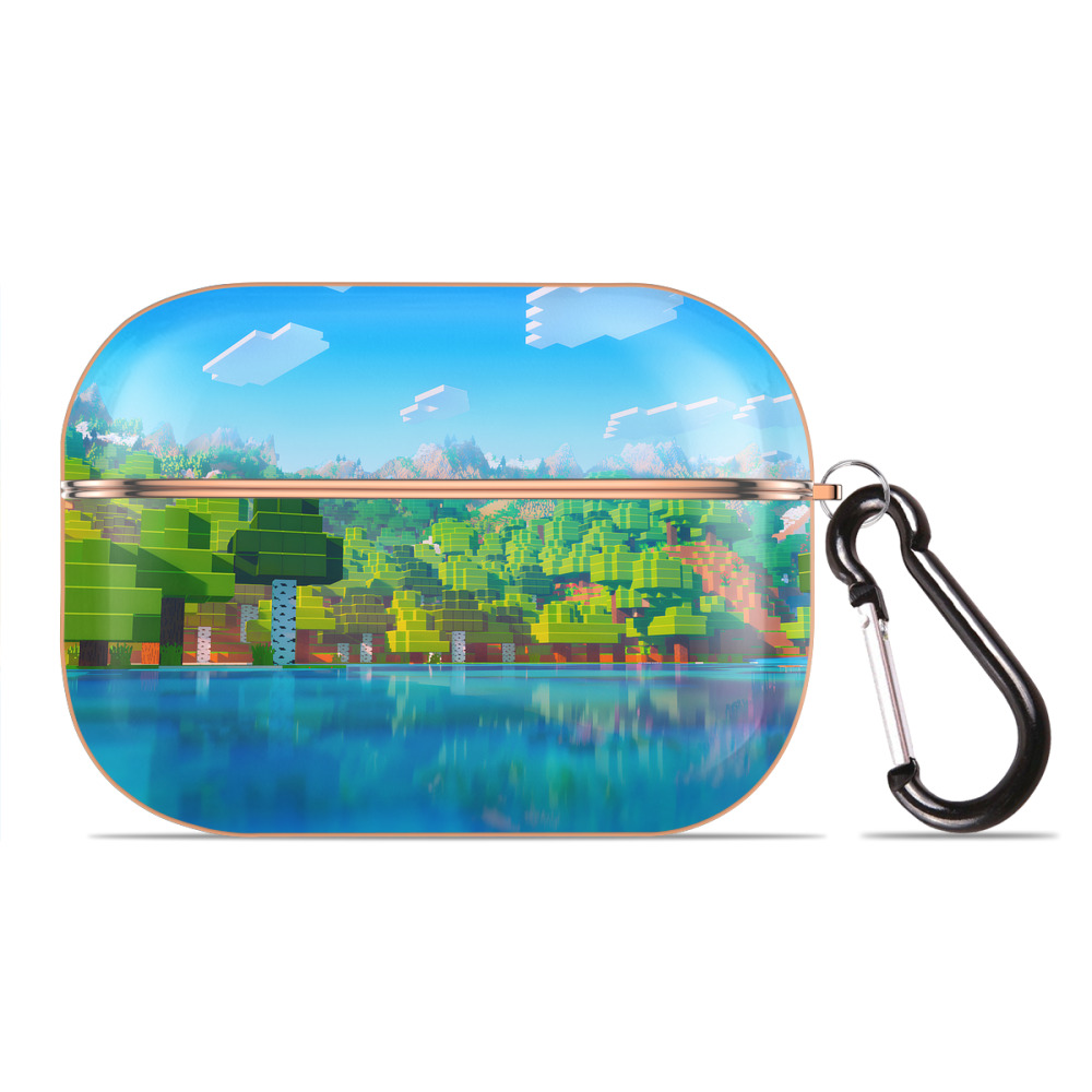 （画像用） マインクラフト ブロックの世界 Minecraft MC Block world 【AirPods Pro用】ハードシェル保護ケース｜耐衝撃・防指紋・カラビナ付き商品仕様
