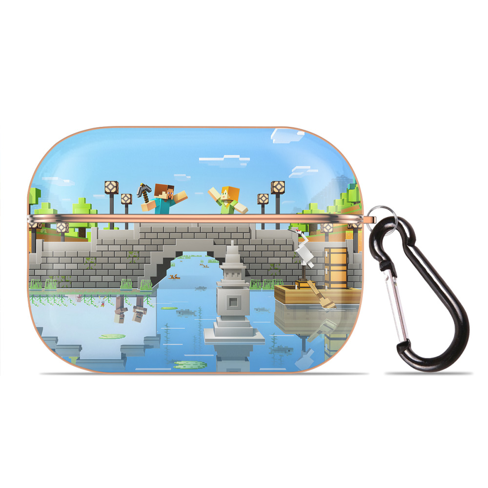 （画像用） マインクラフト ブロックの世界 Minecraft MC Block world 【AirPods Pro用】ハードシェル保護ケース｜耐衝撃・防指紋・カラビナ付き商品仕様