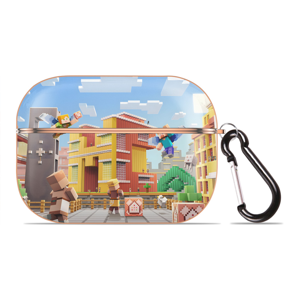 （画像用） マインクラフト ブロックの世界 Minecraft MC Block world 【AirPods Pro用】ハードシェル保護ケース｜耐衝撃・防指紋・カラビナ付き商品仕様