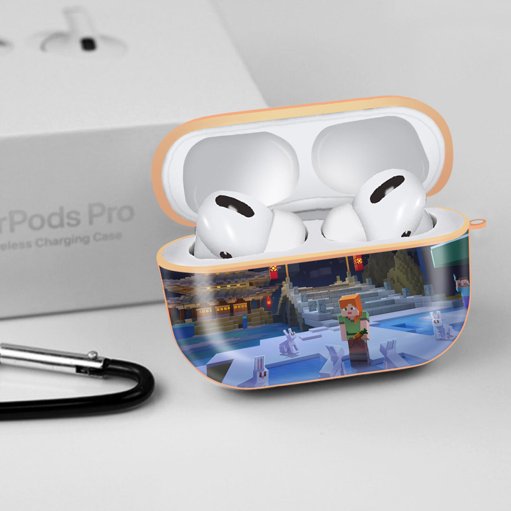 マインクラフト ブロックの世界 Minecraft MC Block world 【AirPods Pro用】ハードシェル保護ケース｜耐衝撃・防指紋・カラビナ付き商品仕様