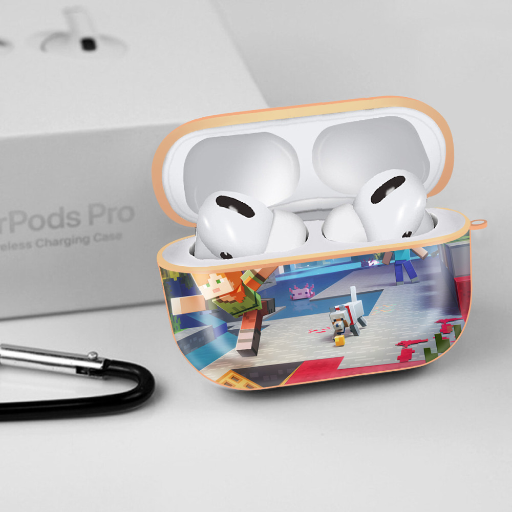 マインクラフト ブロックの世界 Minecraft MC Block world 【AirPods Pro用】ハードシェル保護ケース｜耐衝撃・防指紋・カラビナ付き商品仕様