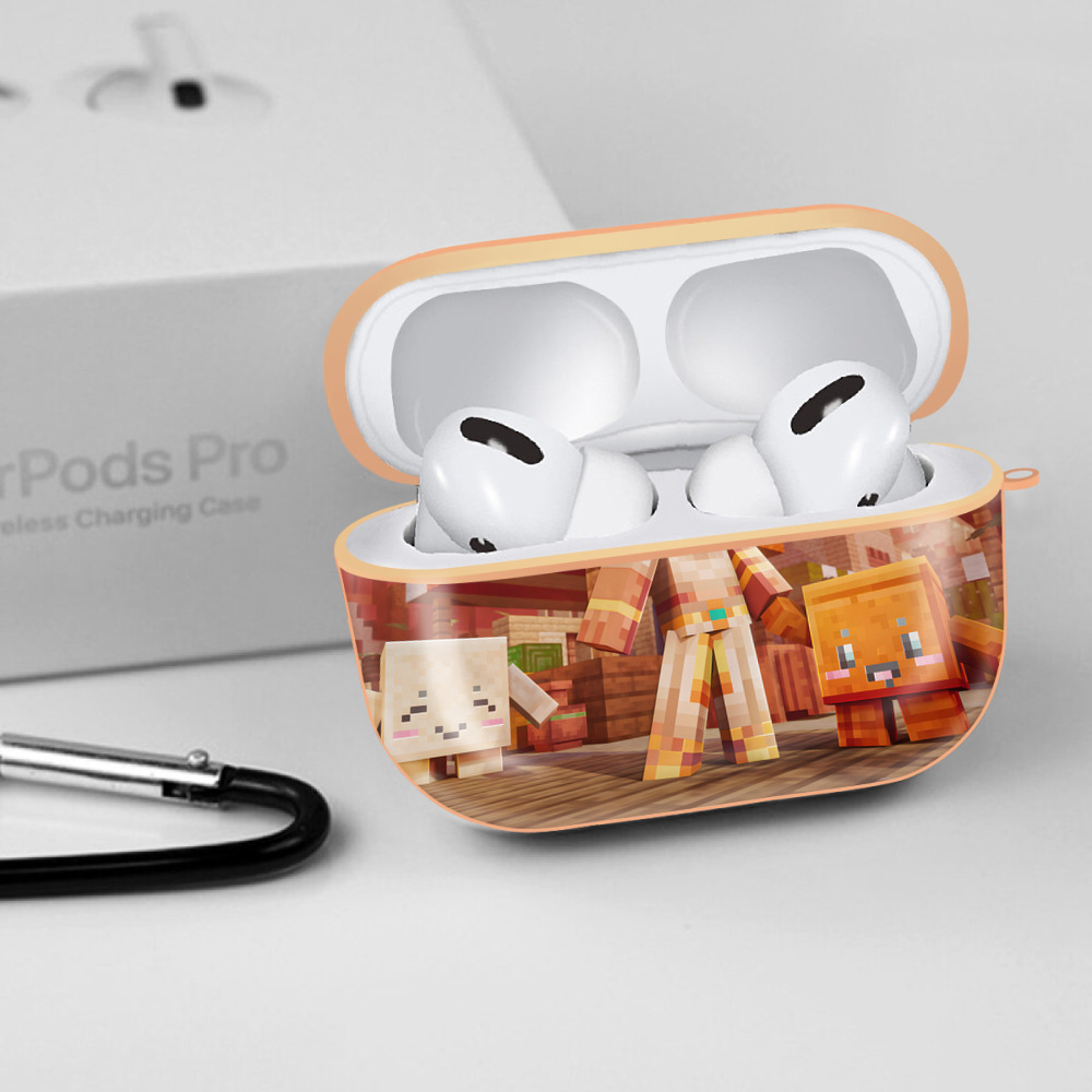 マインクラフト ブロックの世界 Minecraft MC Block world 【AirPods Pro用】ハードシェル保護ケース｜耐衝撃・防指紋・カラビナ付き商品仕様