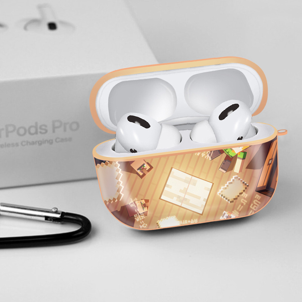 マインクラフト ブロックの世界 Minecraft MC Block world 【AirPods Pro用】ハードシェル保護ケース｜耐衝撃・防指紋・カラビナ付き商品仕様