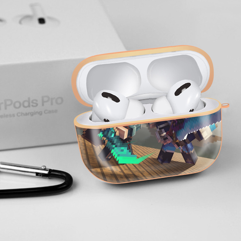 マインクラフト ブロックの世界 Minecraft MC Block world 【AirPods Pro用】ハードシェル保護ケース｜耐衝撃・防指紋・カラビナ付き商品仕様