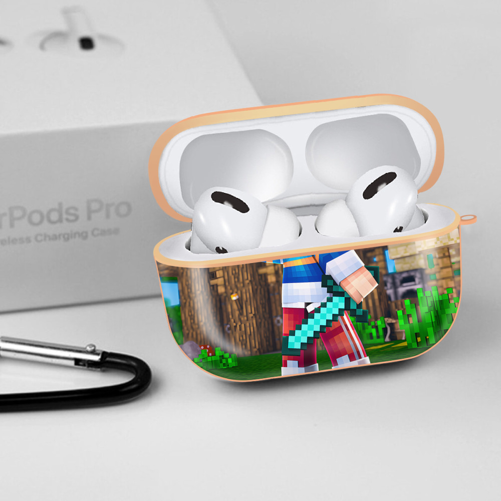 マインクラフト ブロックの世界 Minecraft MC Block world 【AirPods Pro用】ハードシェル保護ケース｜耐衝撃・防指紋・カラビナ付き商品仕様