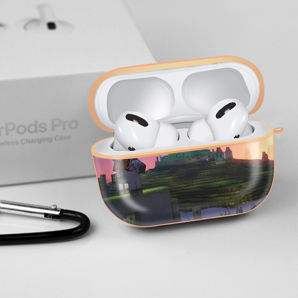 マインクラフト ブロックの世界 Minecraft MC Block world 【AirPods Pro用】ハードシェル保護ケース｜耐衝撃・防指紋・カラビナ付き商品仕様