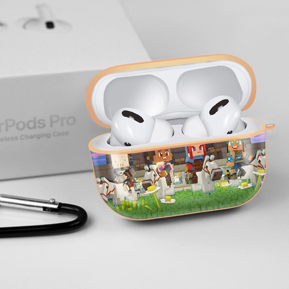 マインクラフト ブロックの世界 Minecraft MC Block world 【AirPods Pro用】ハードシェル保護ケース｜耐衝撃・防指紋・カラビナ付き商品仕様