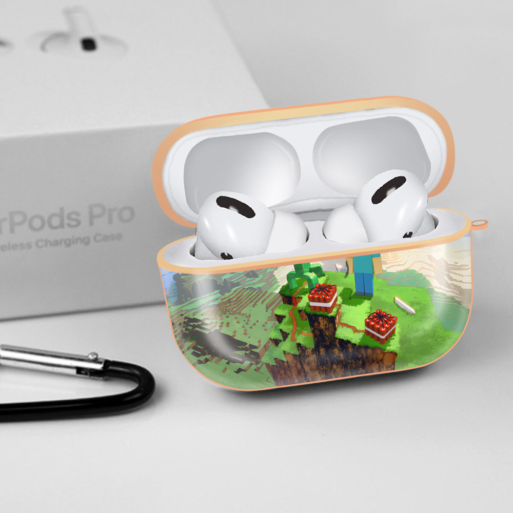 マインクラフト ブロックの世界 Minecraft MC Block world 【AirPods Pro用】ハードシェル保護ケース｜耐衝撃・防指紋・カラビナ付き商品仕様