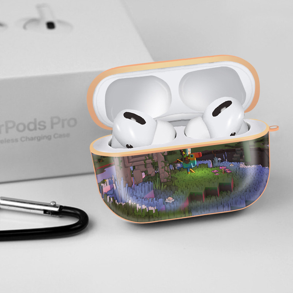 マインクラフト ブロックの世界 Minecraft MC Block world 【AirPods Pro用】ハードシェル保護ケース｜耐衝撃・防指紋・カラビナ付き商品仕様