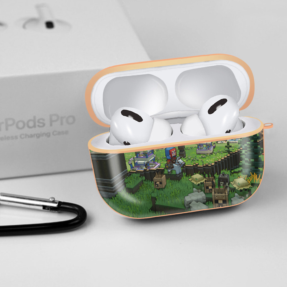 マインクラフト ブロックの世界 Minecraft MC Block world 【AirPods Pro用】ハードシェル保護ケース｜耐衝撃・防指紋・カラビナ付き商品仕様