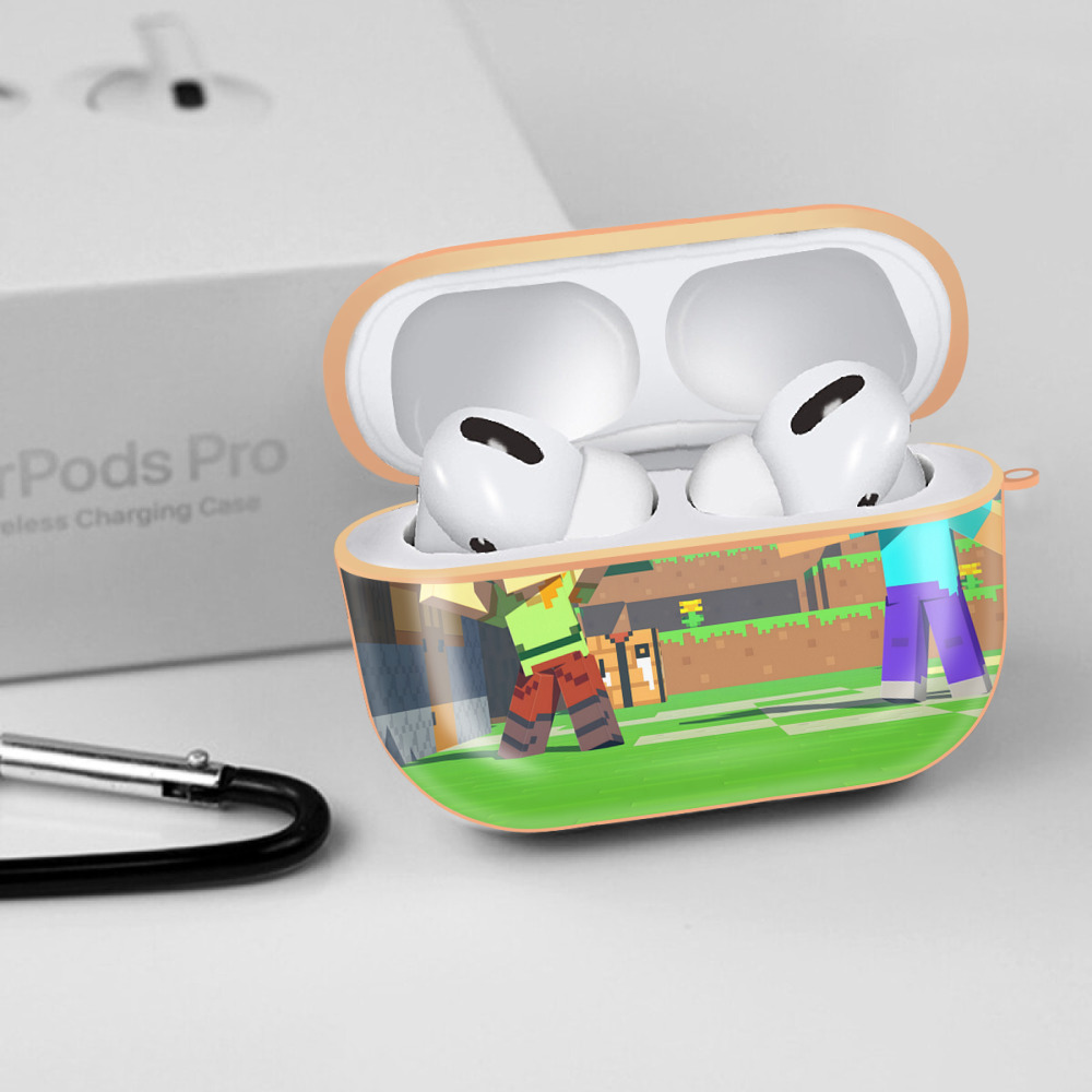 マインクラフト ブロックの世界 Minecraft MC Block world 【AirPods Pro用】ハードシェル保護ケース｜耐衝撃・防指紋・カラビナ付き商品仕様