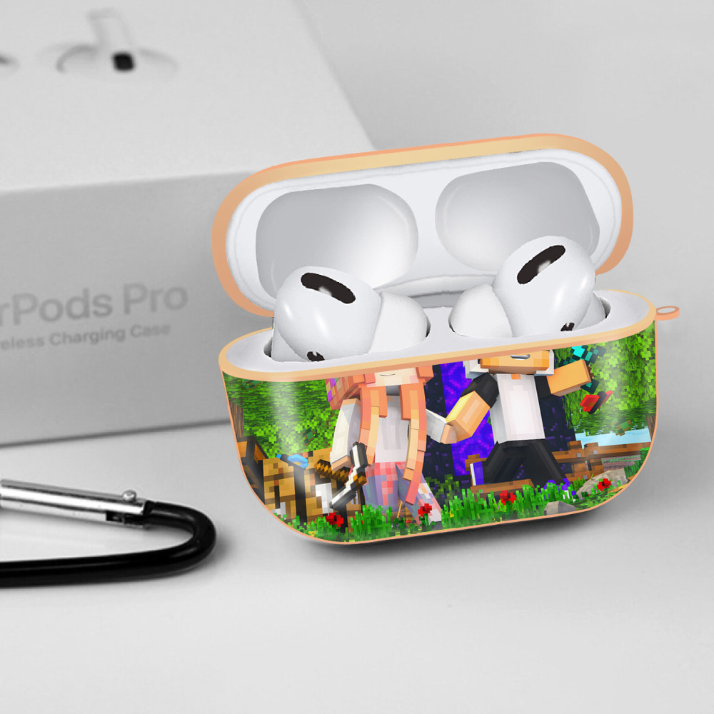マインクラフト ブロックの世界 Minecraft MC Block world 【AirPods Pro用】ハードシェル保護ケース｜耐衝撃・防指紋・カラビナ付き商品仕様